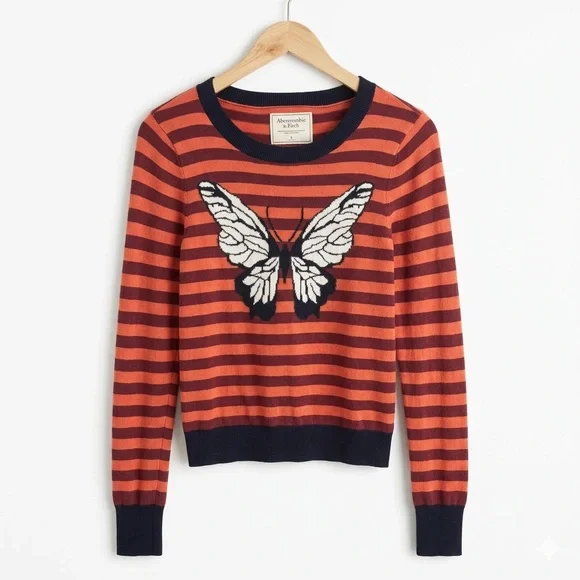 Abercrombie & Fitch Orange & Navy Striped Butterfly Pullover - Picture 1 of 9